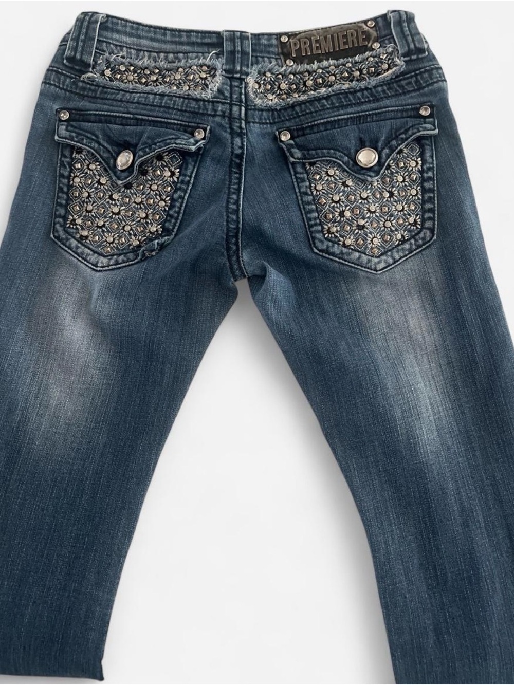 Premier by Rue Women's Dark Blue Embellished Boot Cut Jeans